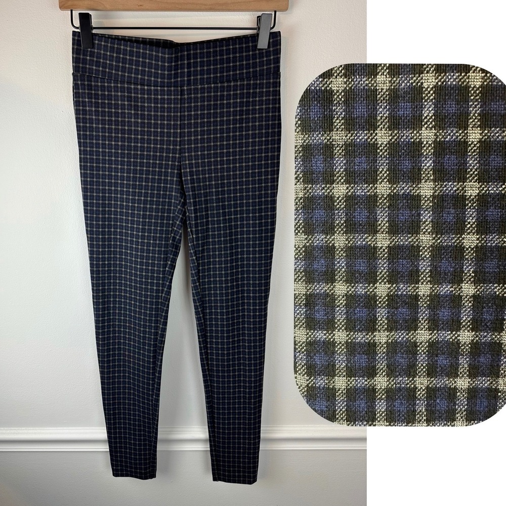 LOFT Black & Navy Blue Plaid Pull/On Leggings Elastic Waist NWT | XS